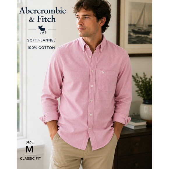 Abercrombie & Fitch Other - Abercrombie & Fitch Soft Flannel Shirt Men M Pink Houndstooth Button Down Cotton